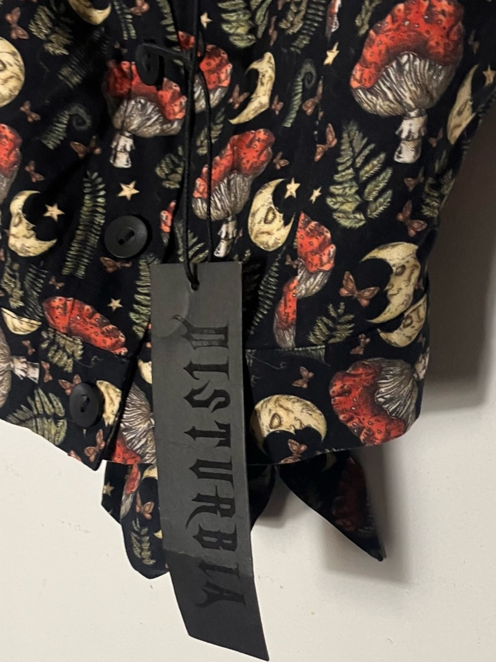 Disturbia Dreamfast Mushroom Moon Print Smocked Crop Top US 6 (UK 10) NWT - Picture 6 of 9